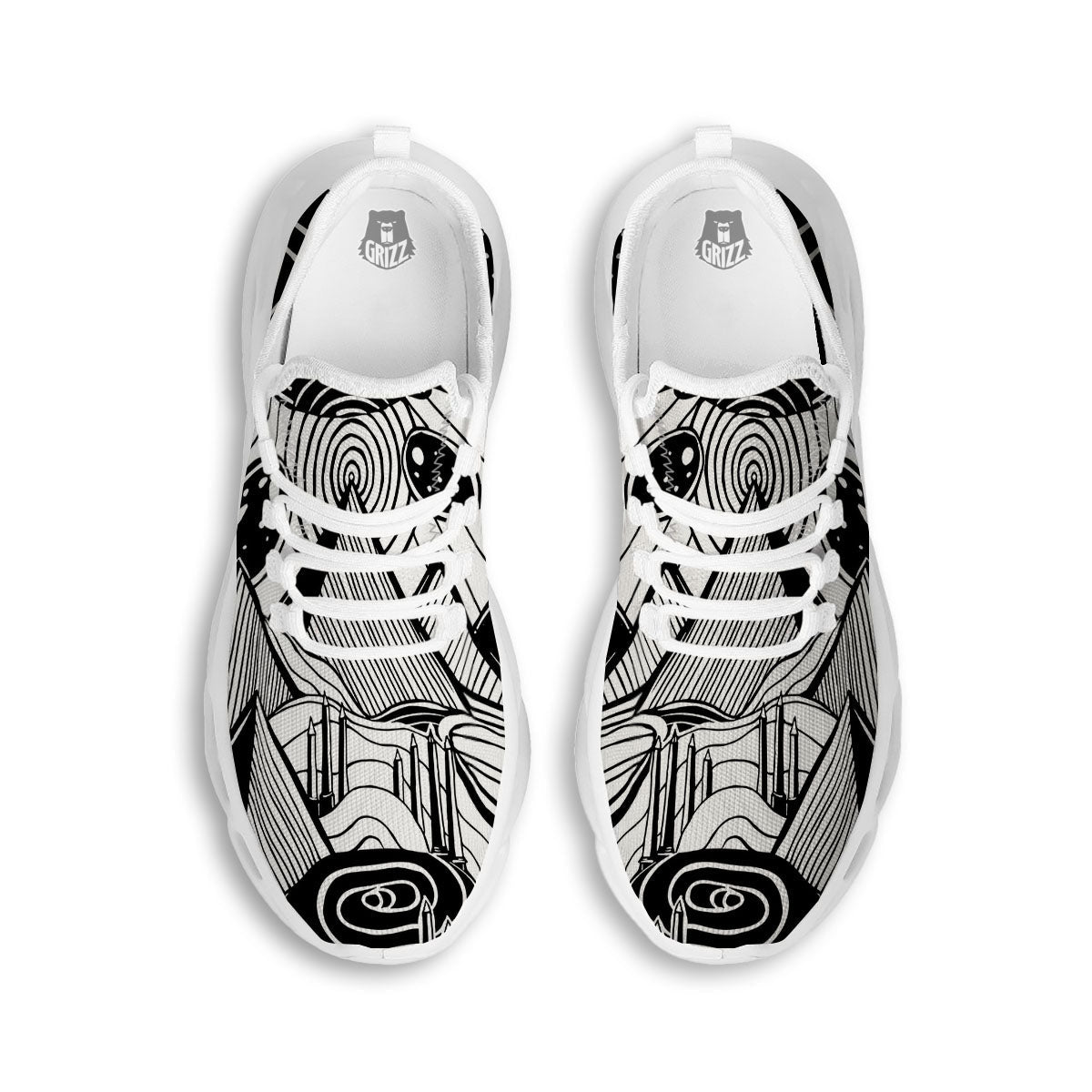 Pyramid UFO Print White Running Shoes-grizzshop