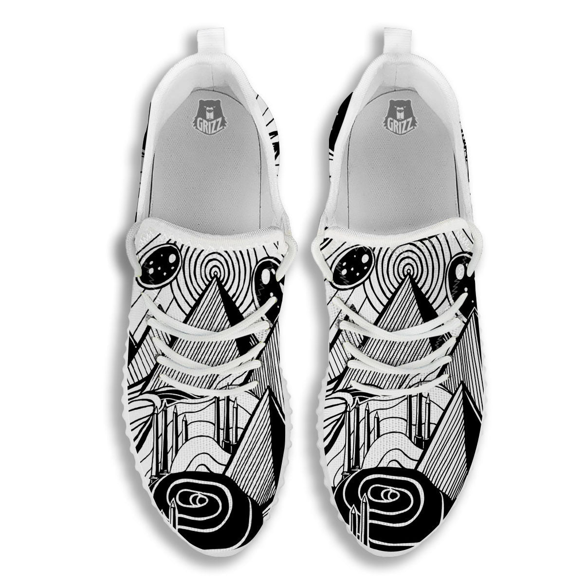 Pyramid UFO Print White Walking Shoes-grizzshop
