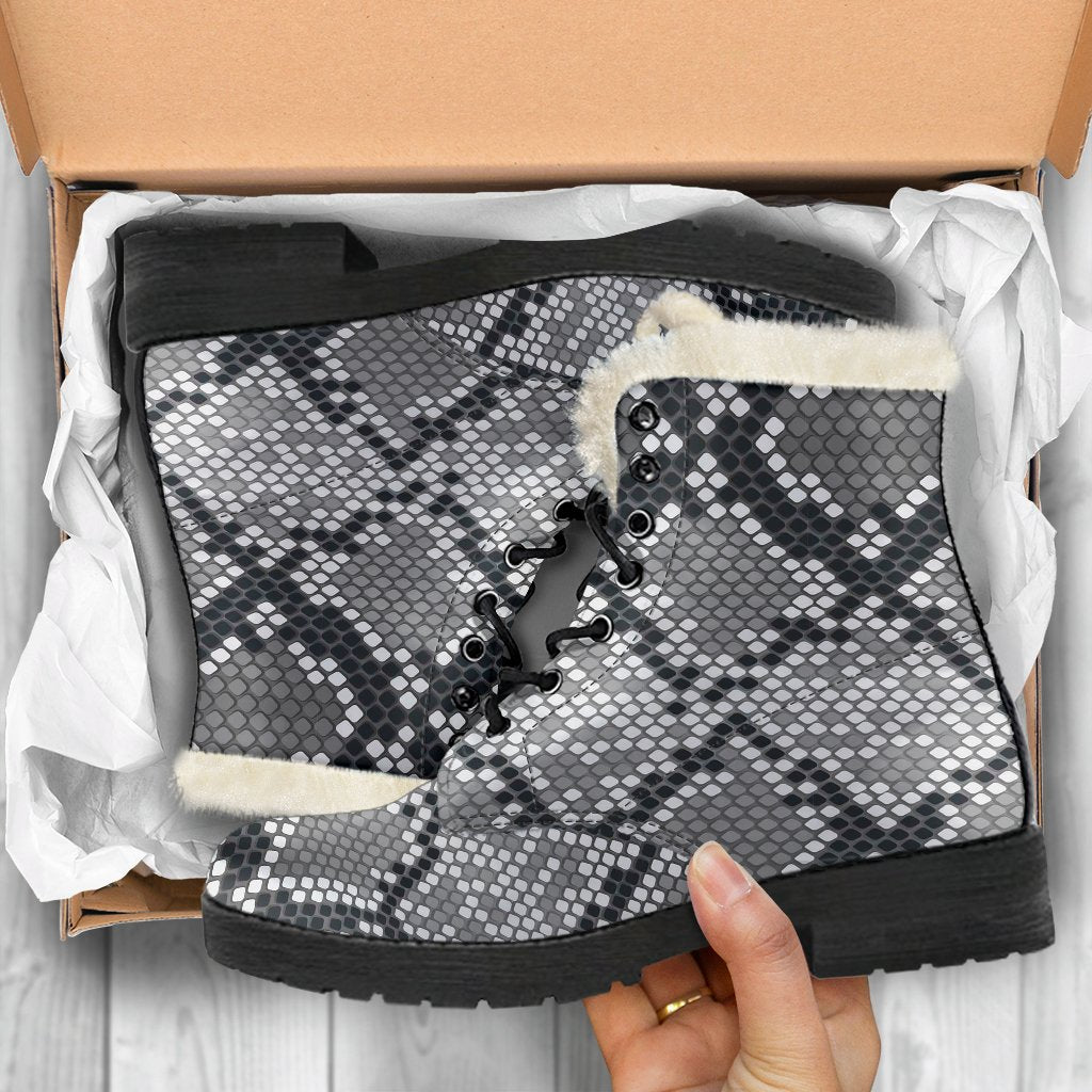 Python Skin Snakeskin Pattern Print Comfy Winter Boots-grizzshop