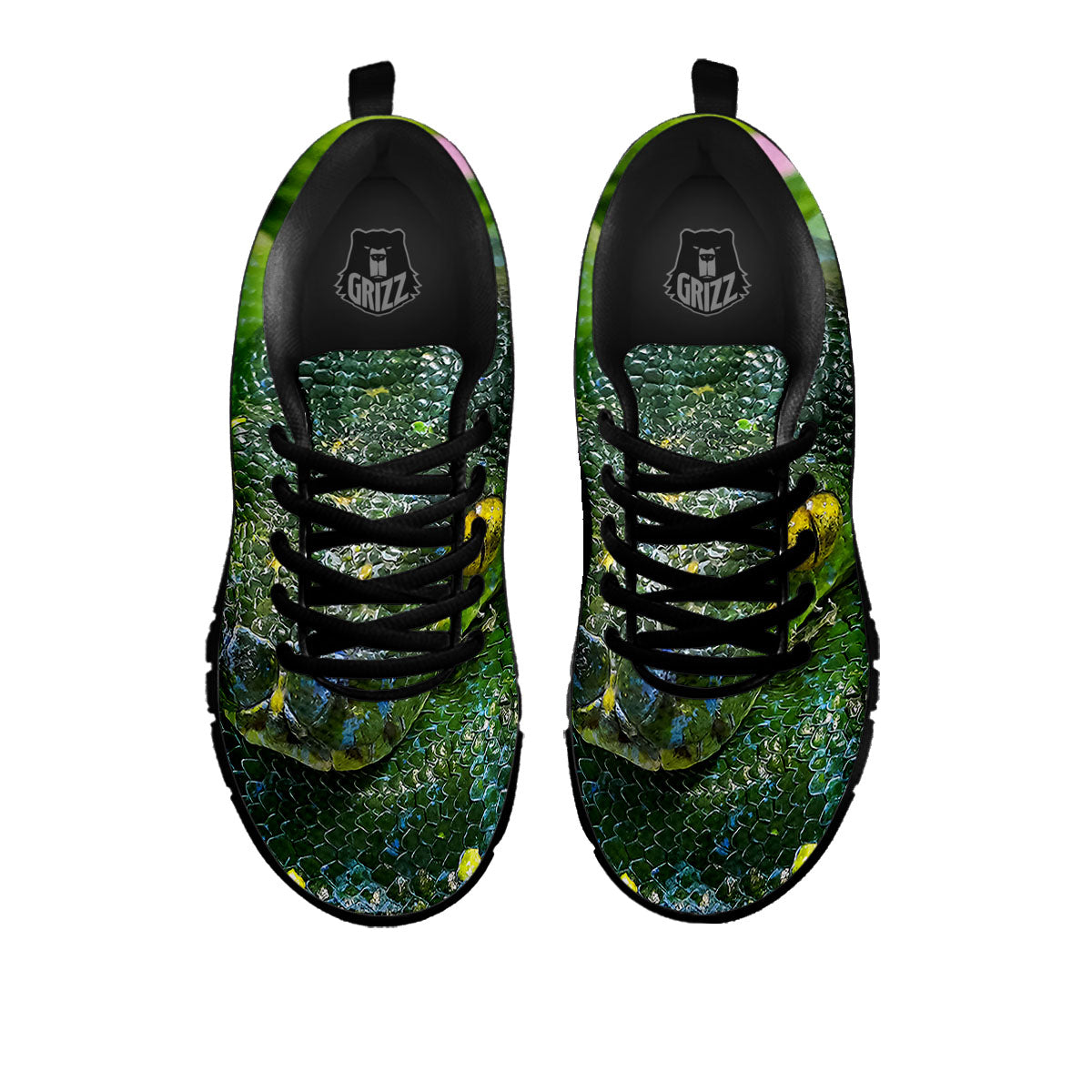 Python Snake Green Reticulated Print Black Sneaker-grizzshop