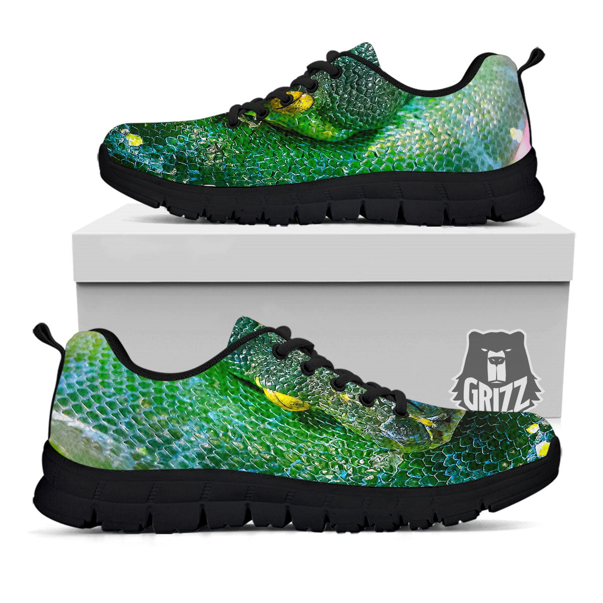 Python Snake Green Reticulated Print Black Sneaker-grizzshop
