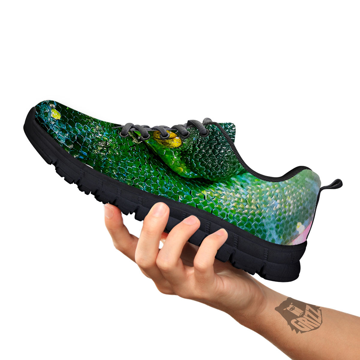 Python Snake Green Reticulated Print Black Sneaker-grizzshop