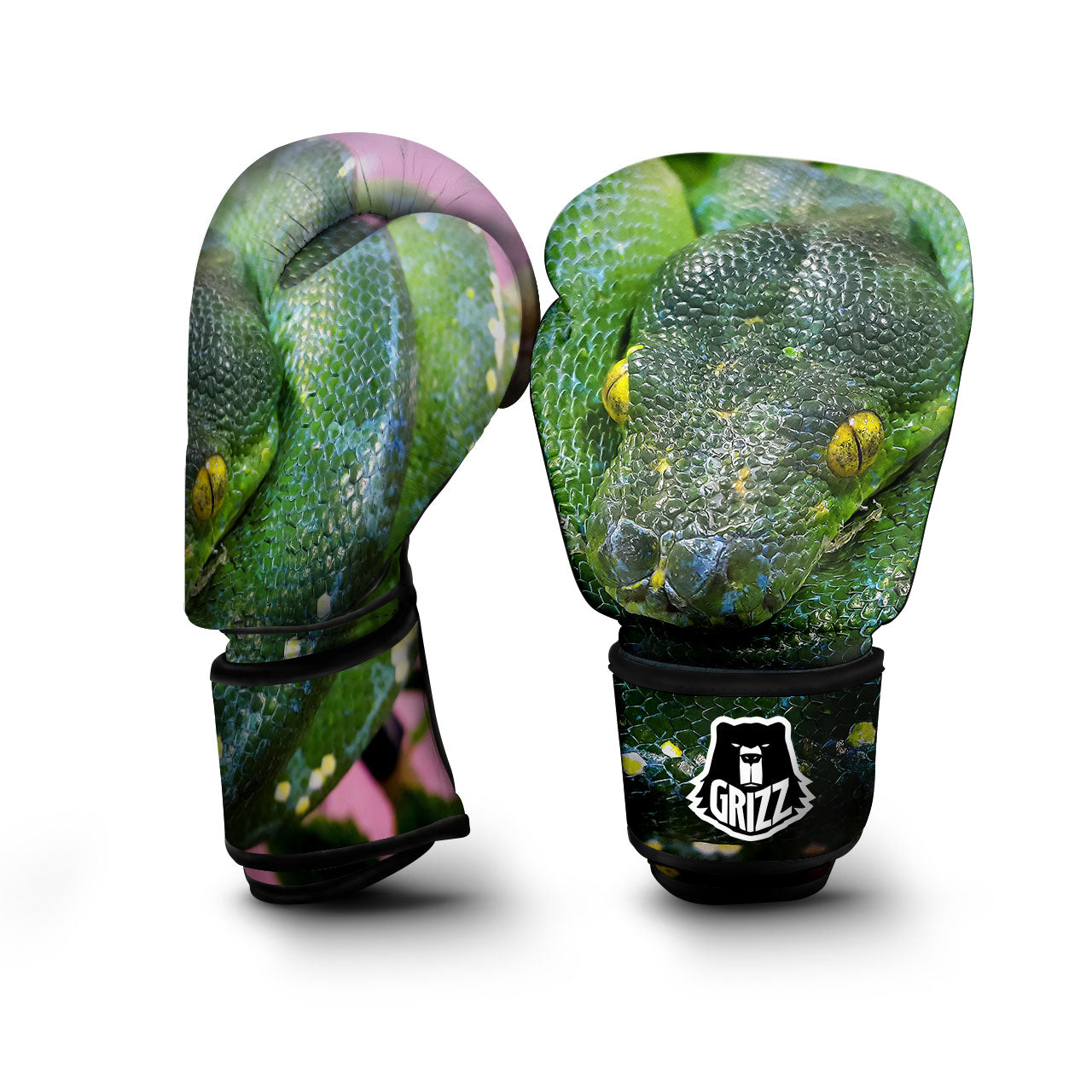 Python Snake Green Reticulated Print Boxing Gloves-grizzshop