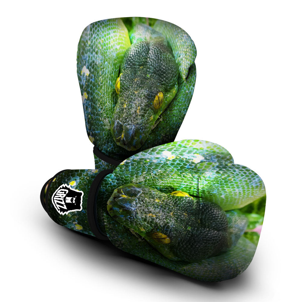 Python Snake Green Reticulated Print Boxing Gloves-grizzshop