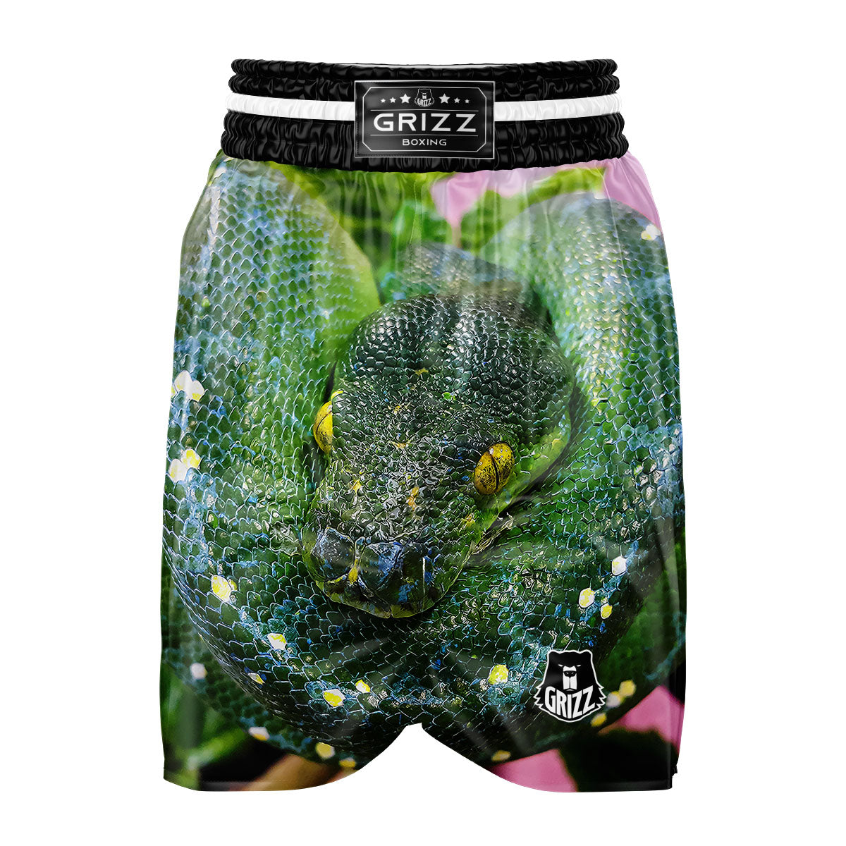 Python Snake Green Reticulated Print Boxing Shorts-grizzshop