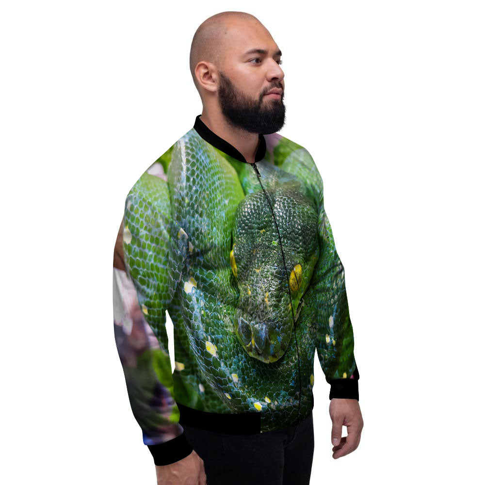 Python Snake Green Reticulated Print Men's Bomber Jacket-grizzshop