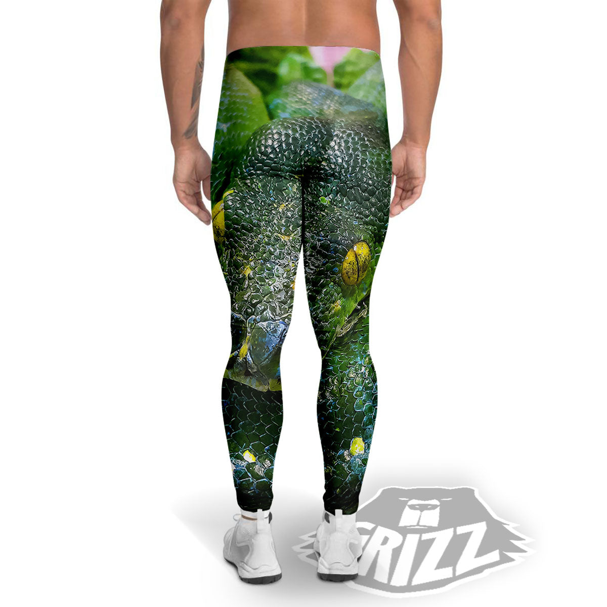 Python Snake Green Reticulated Print Men's Leggings-grizzshop