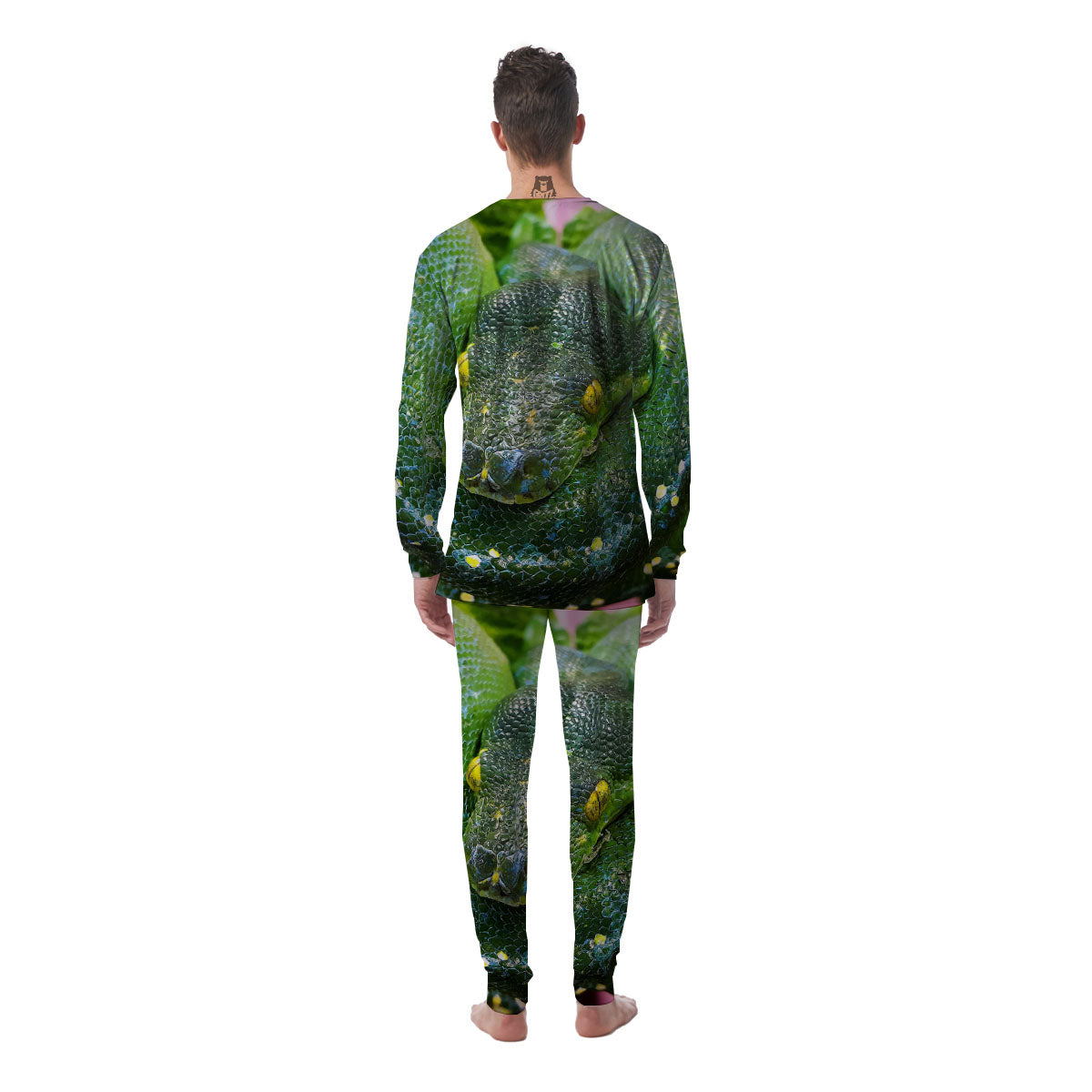 Python Snake Green Reticulated Print Men's Pajamas-grizzshop