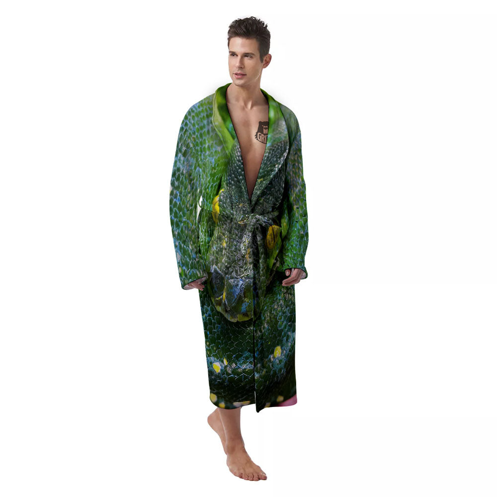 Python Snake Green Reticulated Print Men's Robe-grizzshop