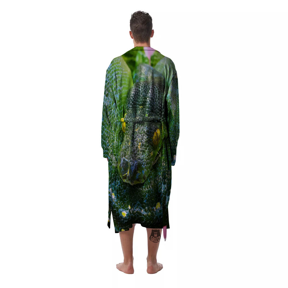 Python Snake Green Reticulated Print Men's Robe-grizzshop