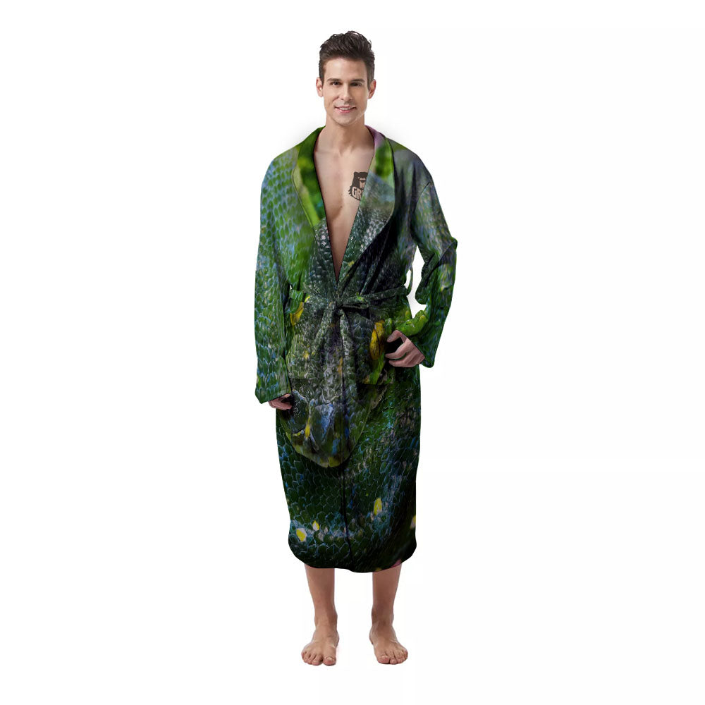Python Snake Green Reticulated Print Men's Robe-grizzshop
