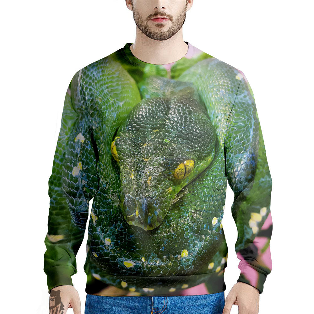Python Snake Green Reticulated Print Men's Sweatshirt-grizzshop