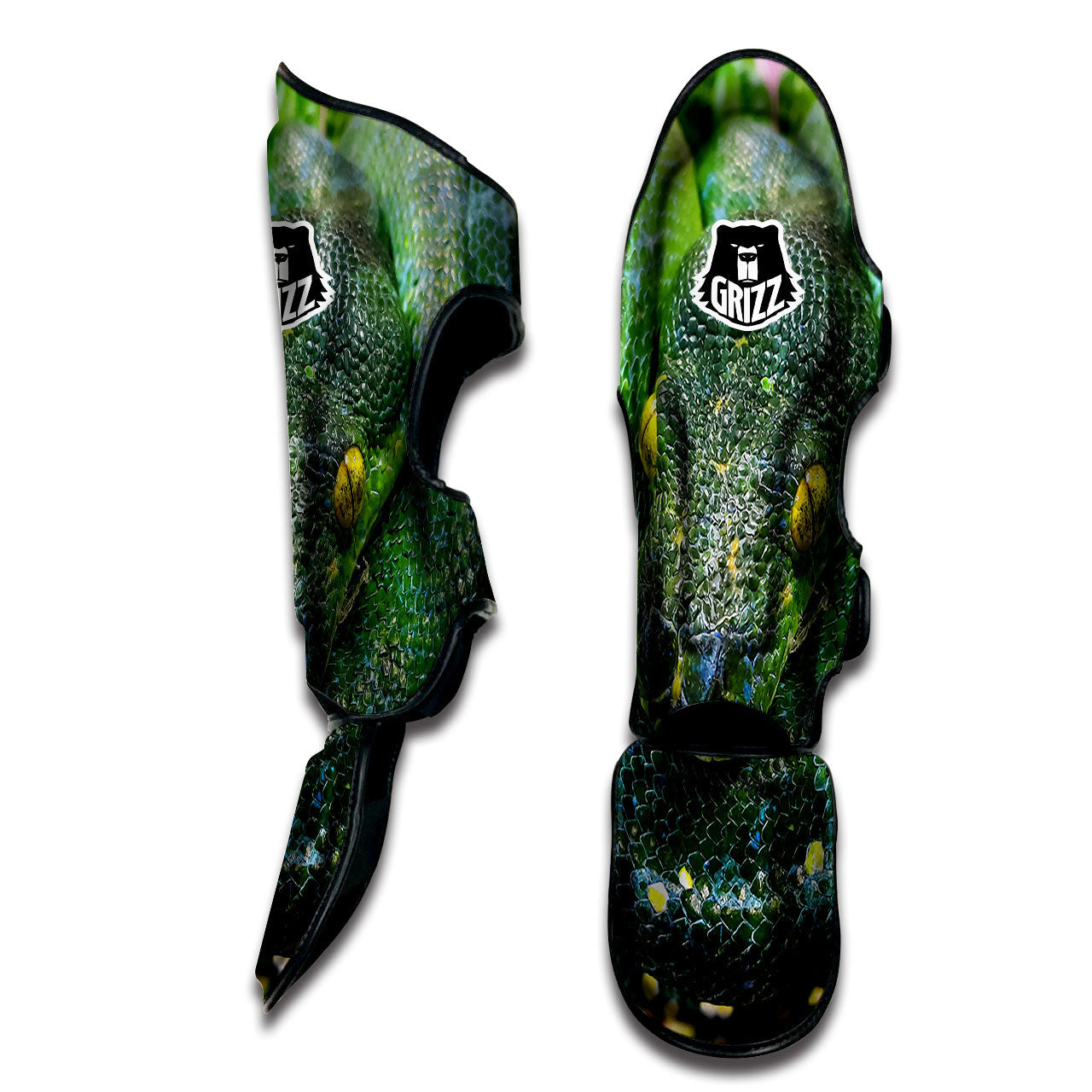 Python Snake Green Reticulated Print Muay Thai Shin Guards-grizzshop