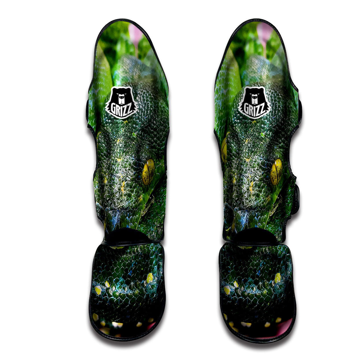 Python Snake Green Reticulated Print Muay Thai Shin Guards-grizzshop
