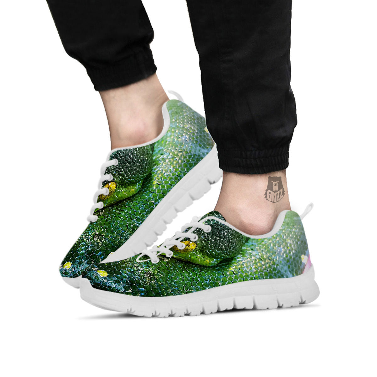 Python Snake Green Reticulated Print White Sneaker-grizzshop