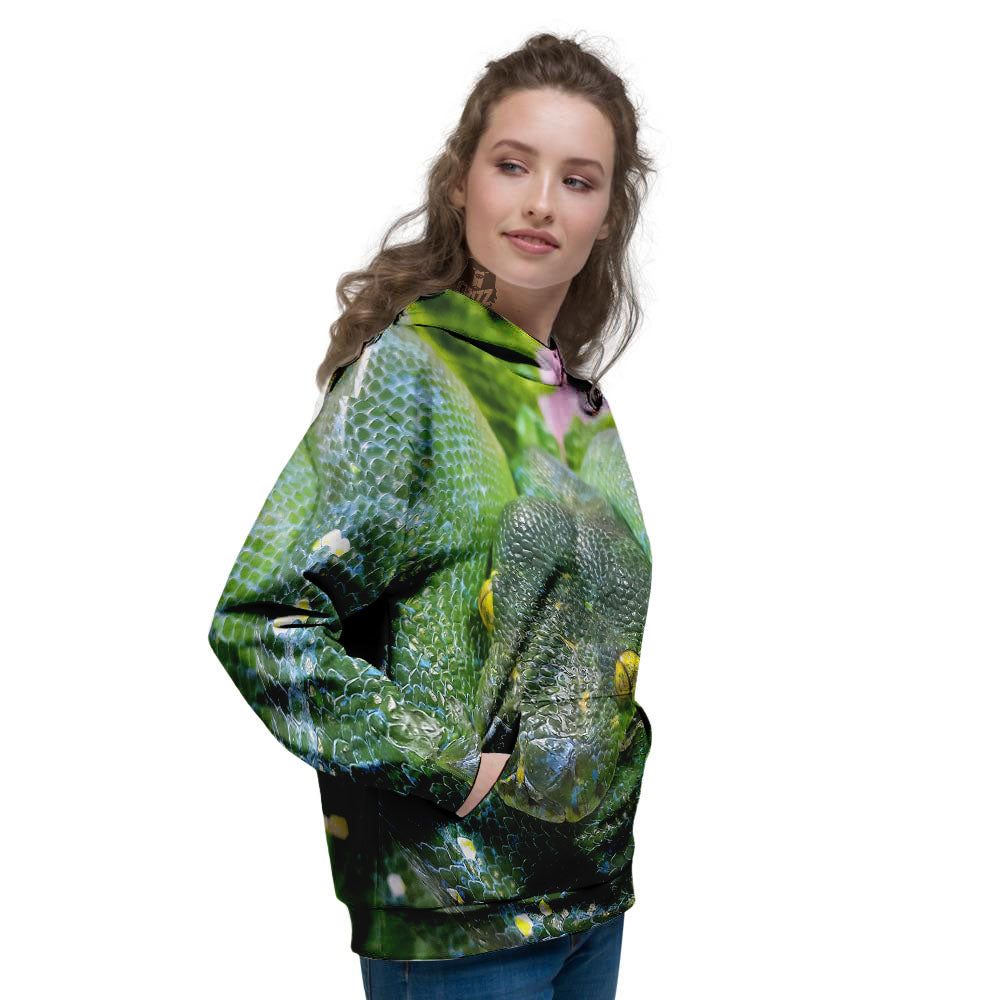 Python Snake Green Reticulated Print Women's Hoodie-grizzshop