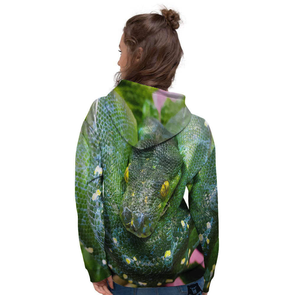 Python Snake Green Reticulated Print Women's Hoodie-grizzshop