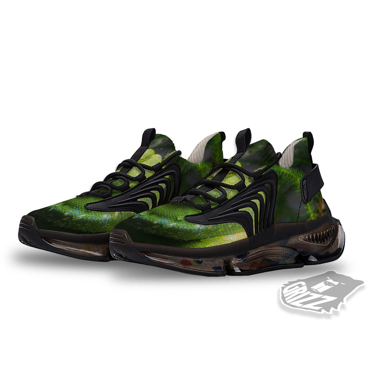 Python Snake Green Tree Print Black Gym Shoes-grizzshop