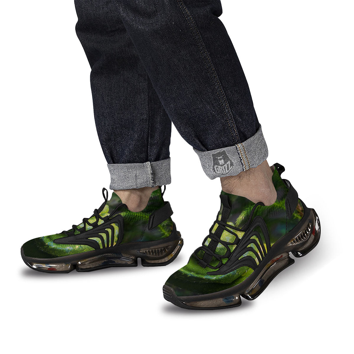 Python Snake Green Tree Print Black Gym Shoes-grizzshop