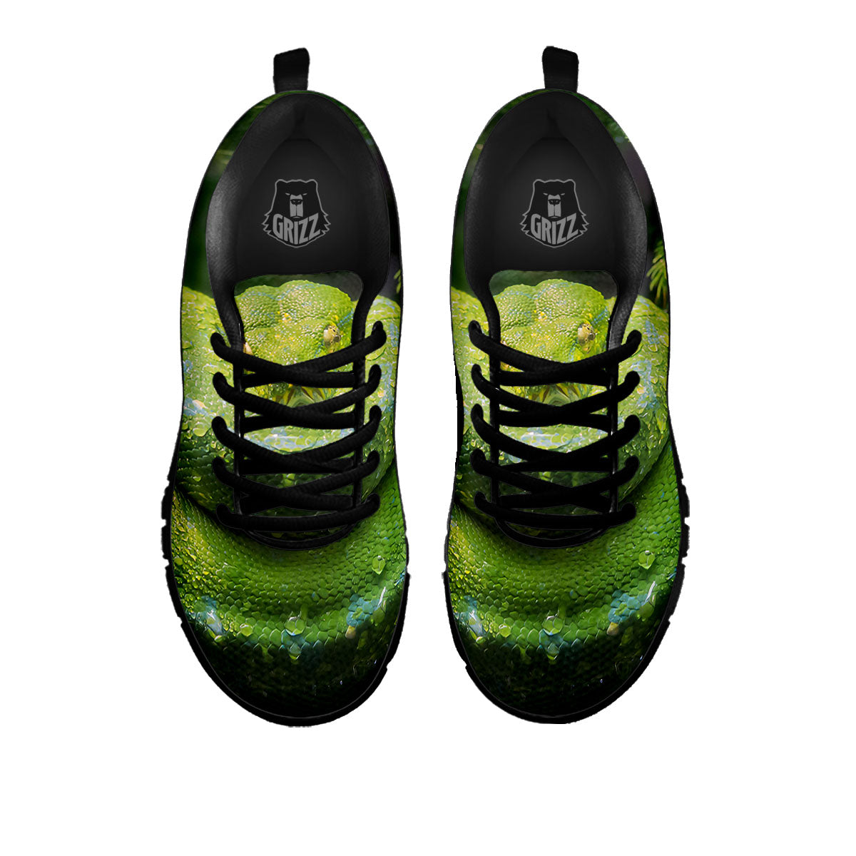 Python Snake Green Tree Print Black Sneaker-grizzshop