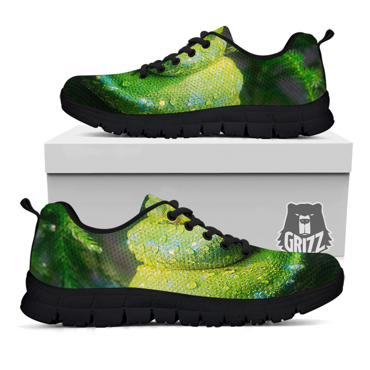 Python Snake Green Tree Print Black Sneaker-grizzshop