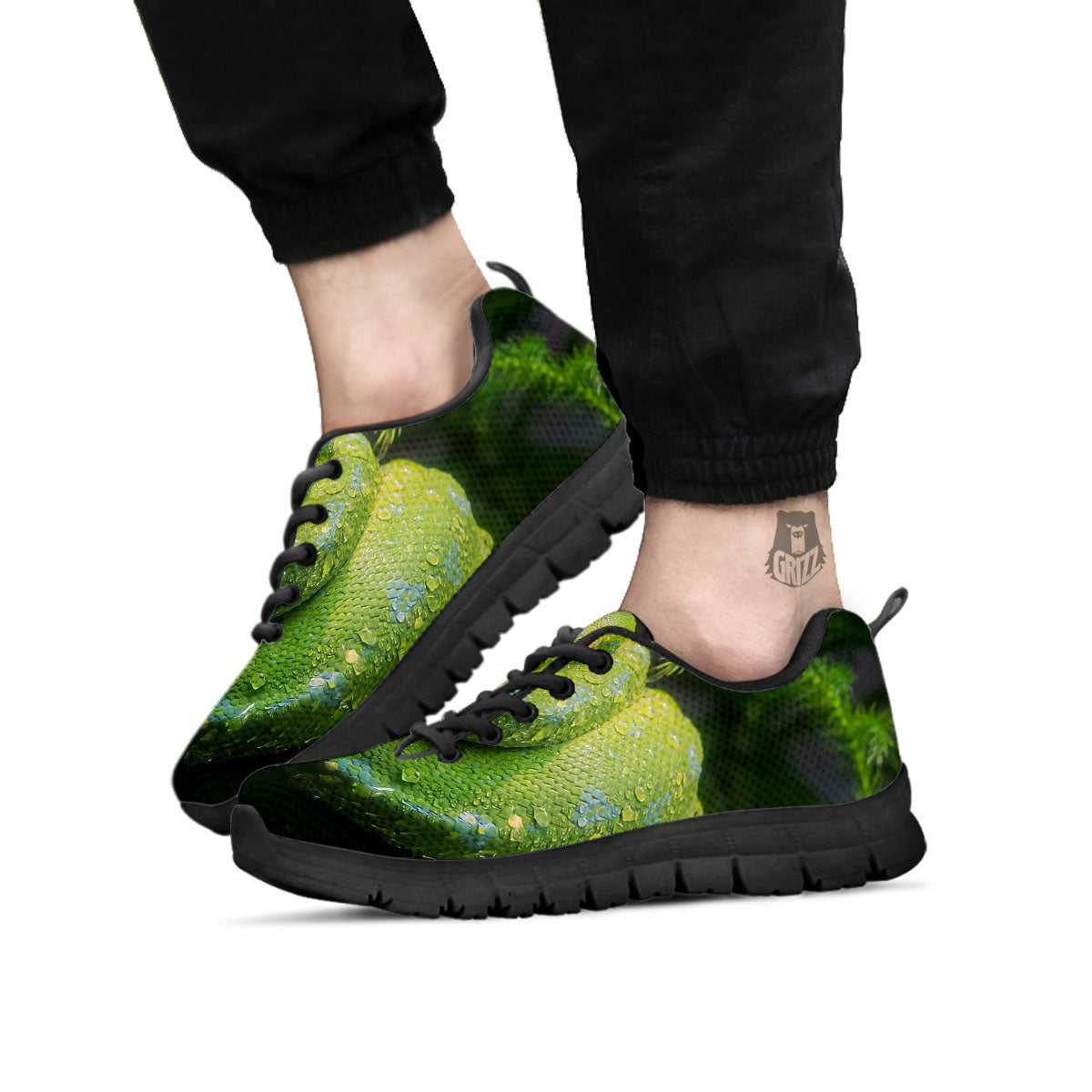 Python Snake Green Tree Print Black Sneaker-grizzshop