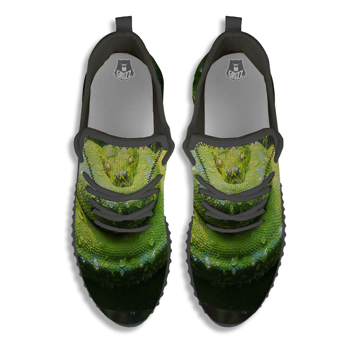 Python Snake Green Tree Print Black Walking Shoes-grizzshop