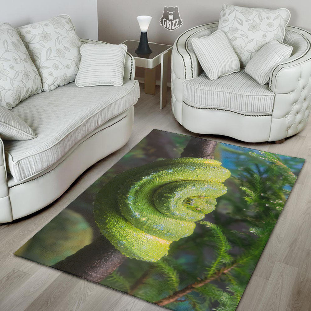 Python Snake Green Tree Print Floor Mat-grizzshop