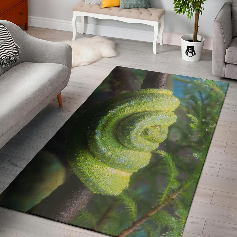 Python Snake Green Tree Print Floor Mat-grizzshop