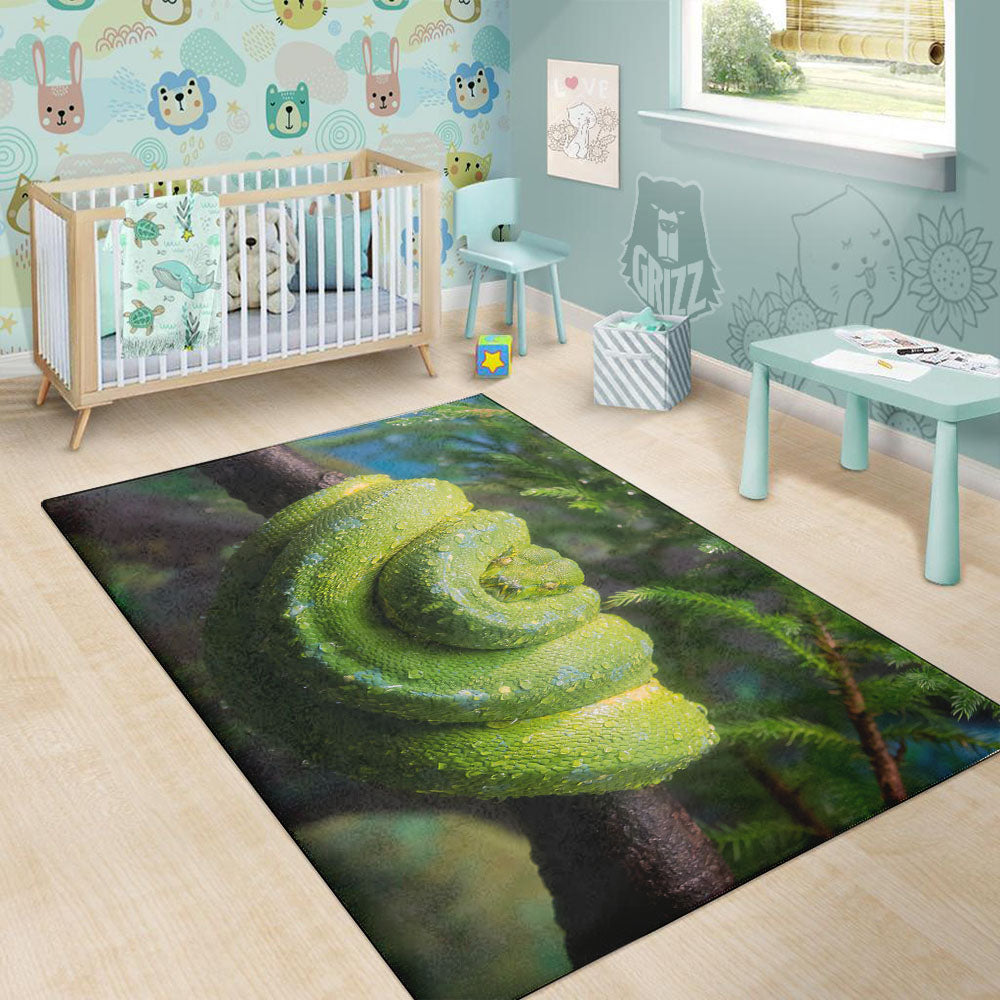 Python Snake Green Tree Print Floor Mat-grizzshop