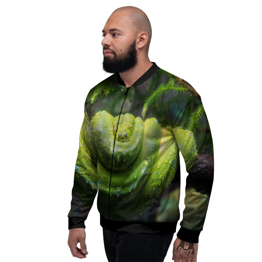 Python Snake Green Tree Print Men's Bomber Jacket-grizzshop