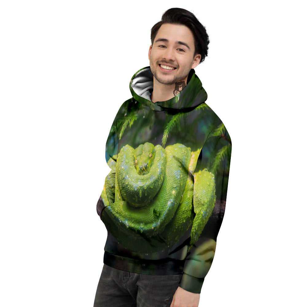 Python Snake Green Tree Print Men's Hoodie-grizzshop