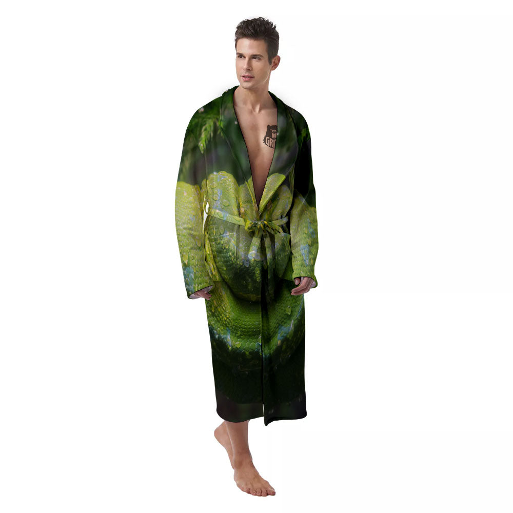 Python Snake Green Tree Print Men's Robe-grizzshop