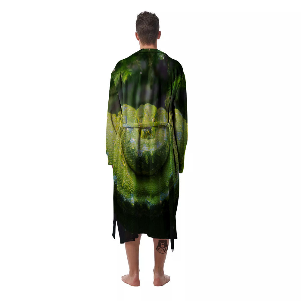 Python Snake Green Tree Print Men's Robe-grizzshop