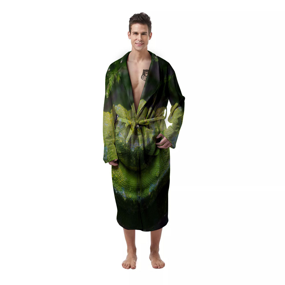 Python Snake Green Tree Print Men's Robe-grizzshop
