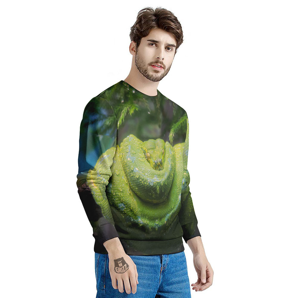 Python Snake Green Tree Print Men's Sweatshirt-grizzshop