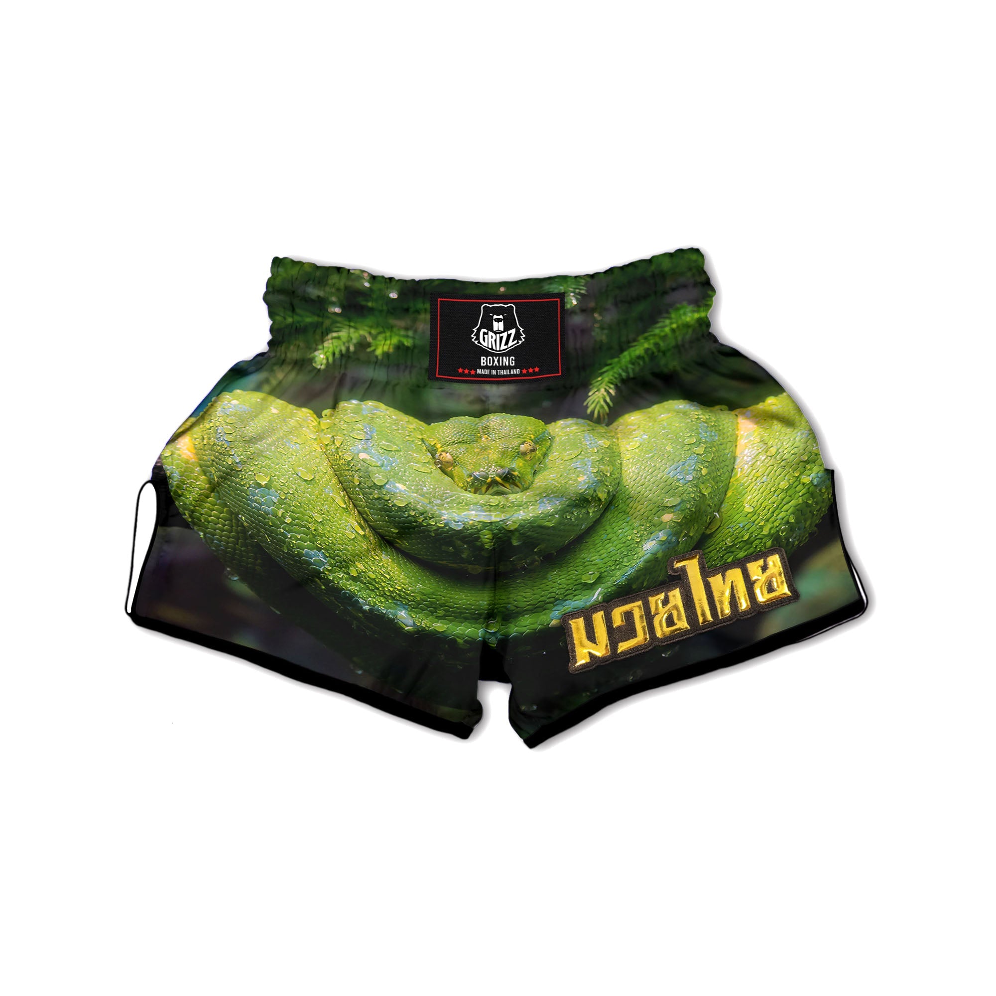 Python Snake Green Tree Print Muay Thai Boxing Shorts-grizzshop