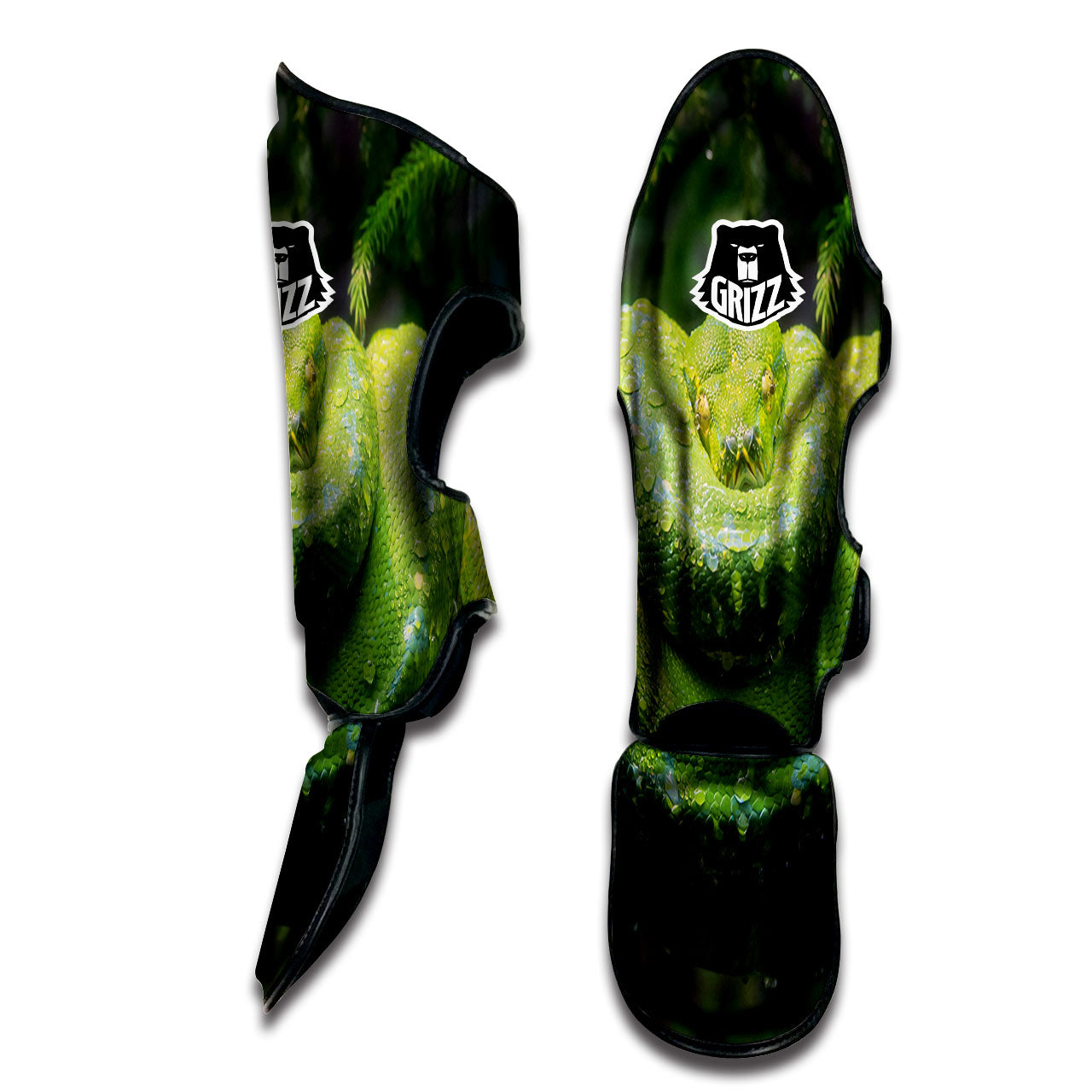 Python Snake Green Tree Print Muay Thai Shin Guards-grizzshop