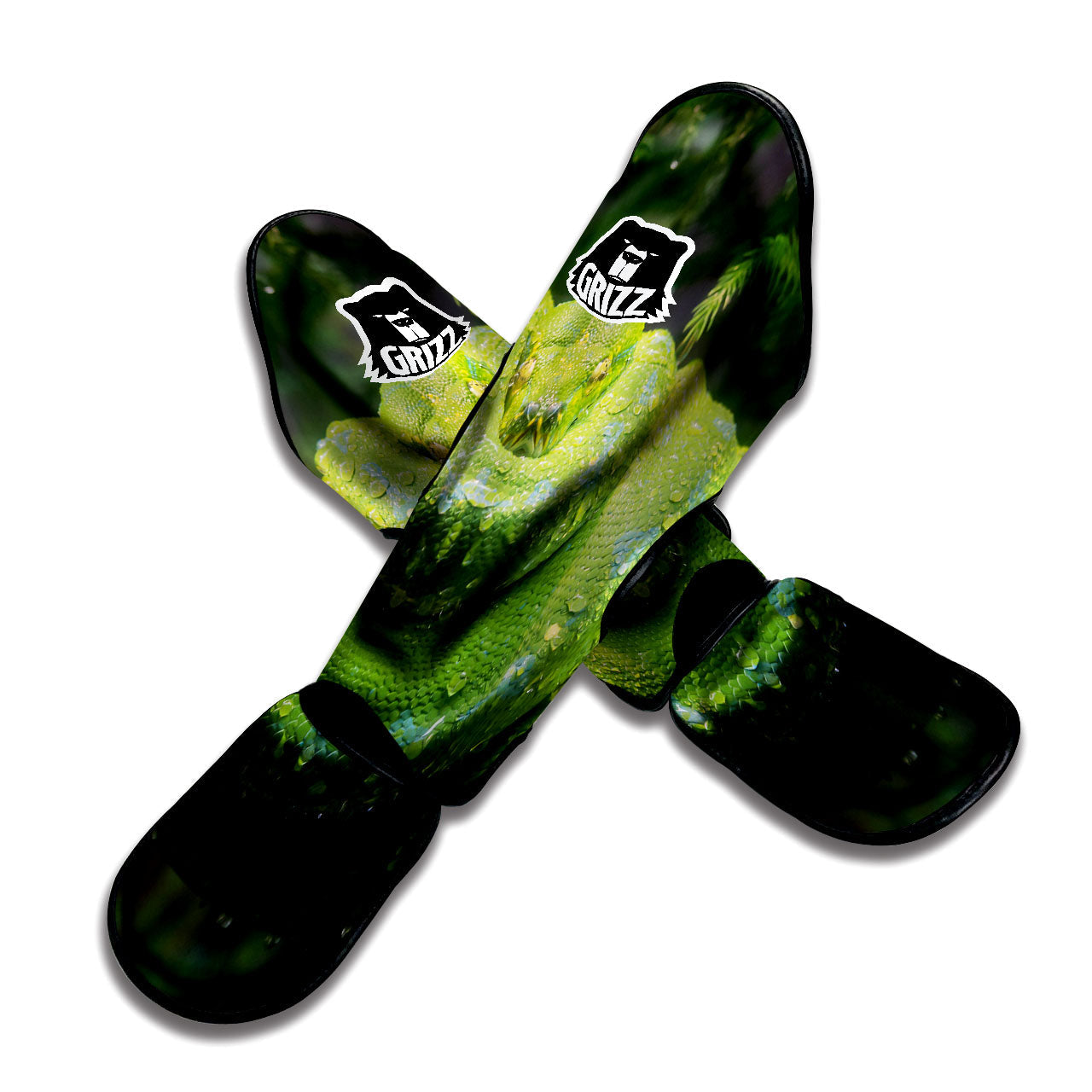 Python Snake Green Tree Print Muay Thai Shin Guards-grizzshop