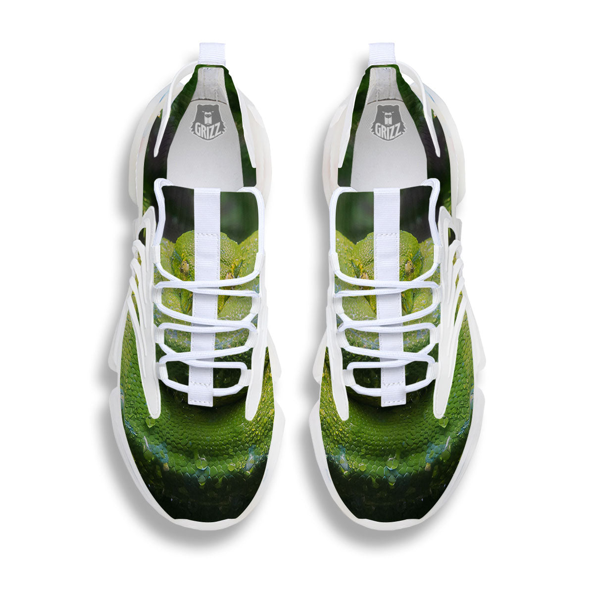 Python Snake Green Tree Print White Gym Shoes-grizzshop
