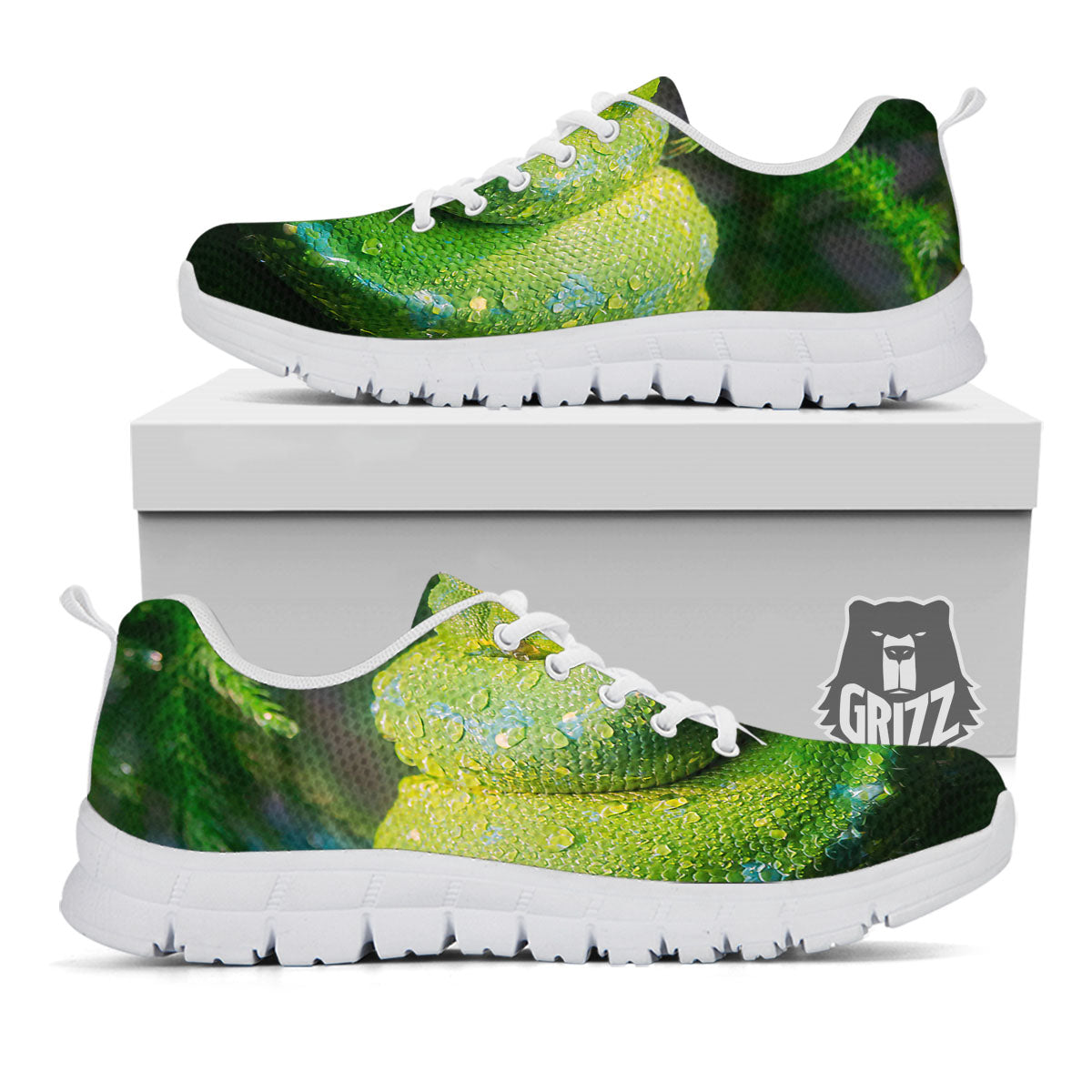 Python Snake Green Tree Print White Sneaker-grizzshop