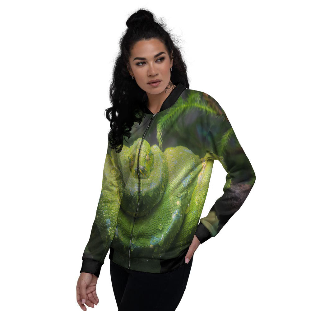 Python Snake Green Tree Print Women's Bomber Jacket-grizzshop