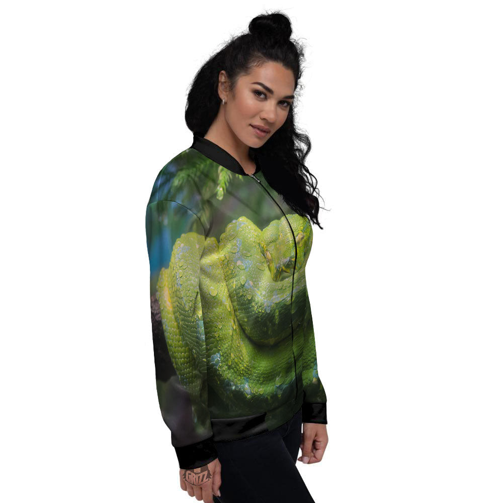 Python Snake Green Tree Print Women's Bomber Jacket-grizzshop