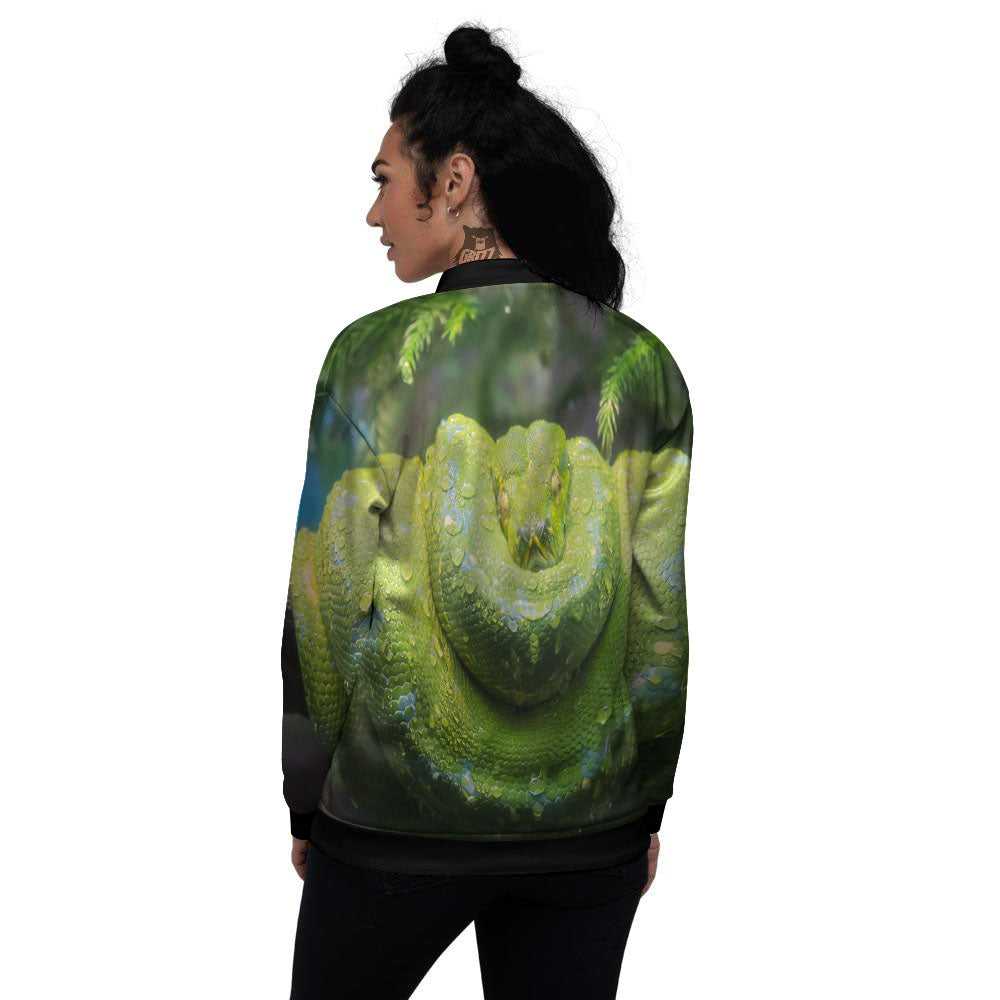 Python Snake Green Tree Print Women's Bomber Jacket-grizzshop