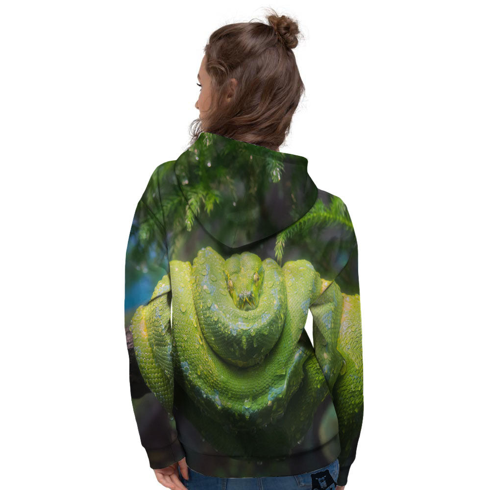Python Snake Green Tree Print Women's Hoodie-grizzshop