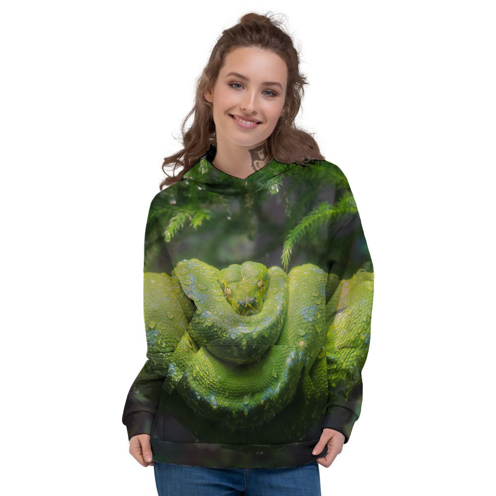 Python Snake Green Tree Print Women's Hoodie-grizzshop