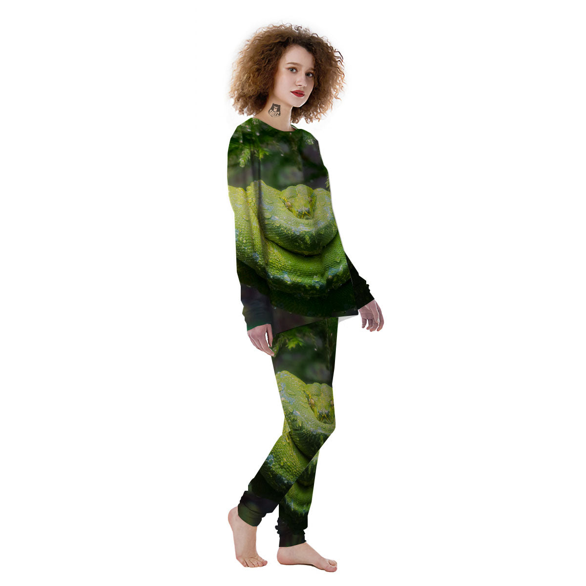 Python Snake Green Tree Print Women's Pajamas-grizzshop