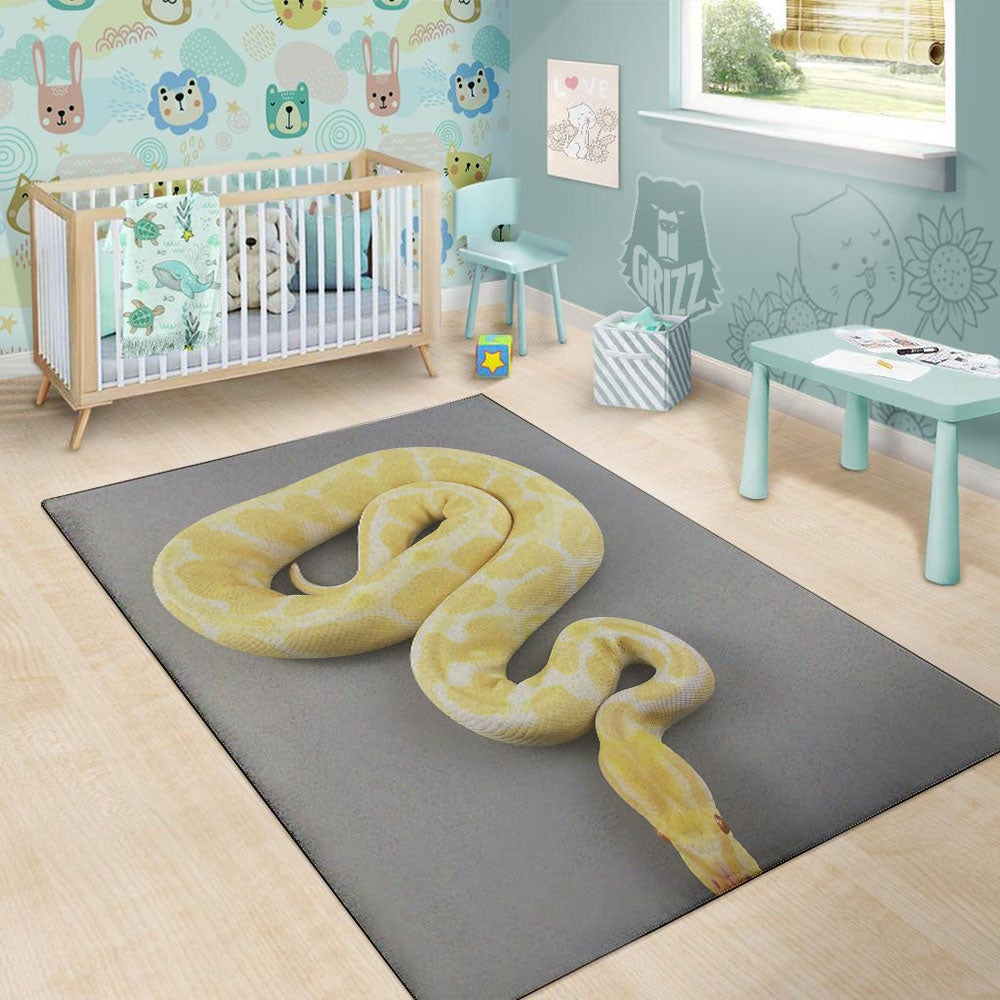Python Snake Yellow And White Print Floor Mat-grizzshop