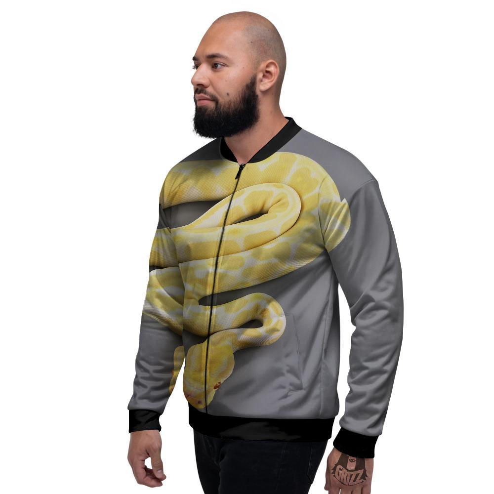 Python Snake Yellow And White Print Men's Bomber Jacket-grizzshop
