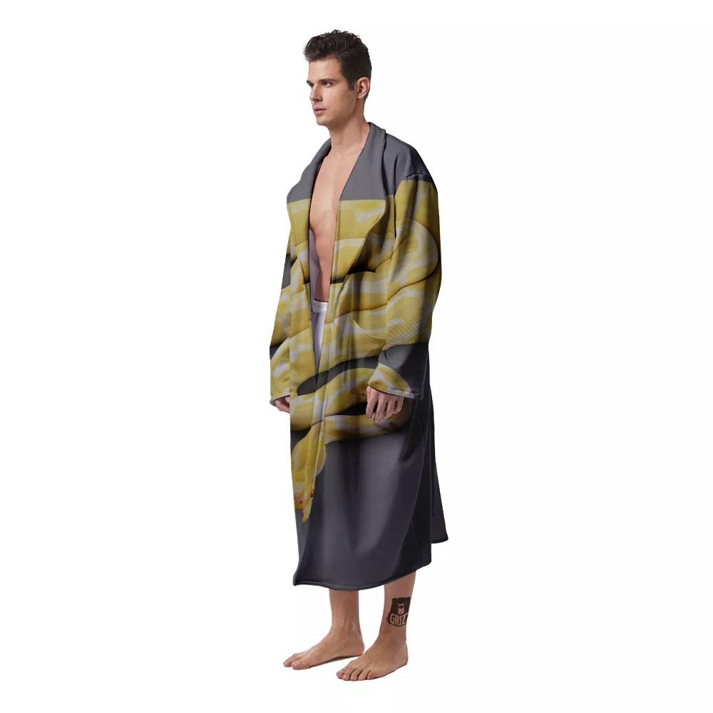 Python Snake Yellow And White Print Men's Robe-grizzshop